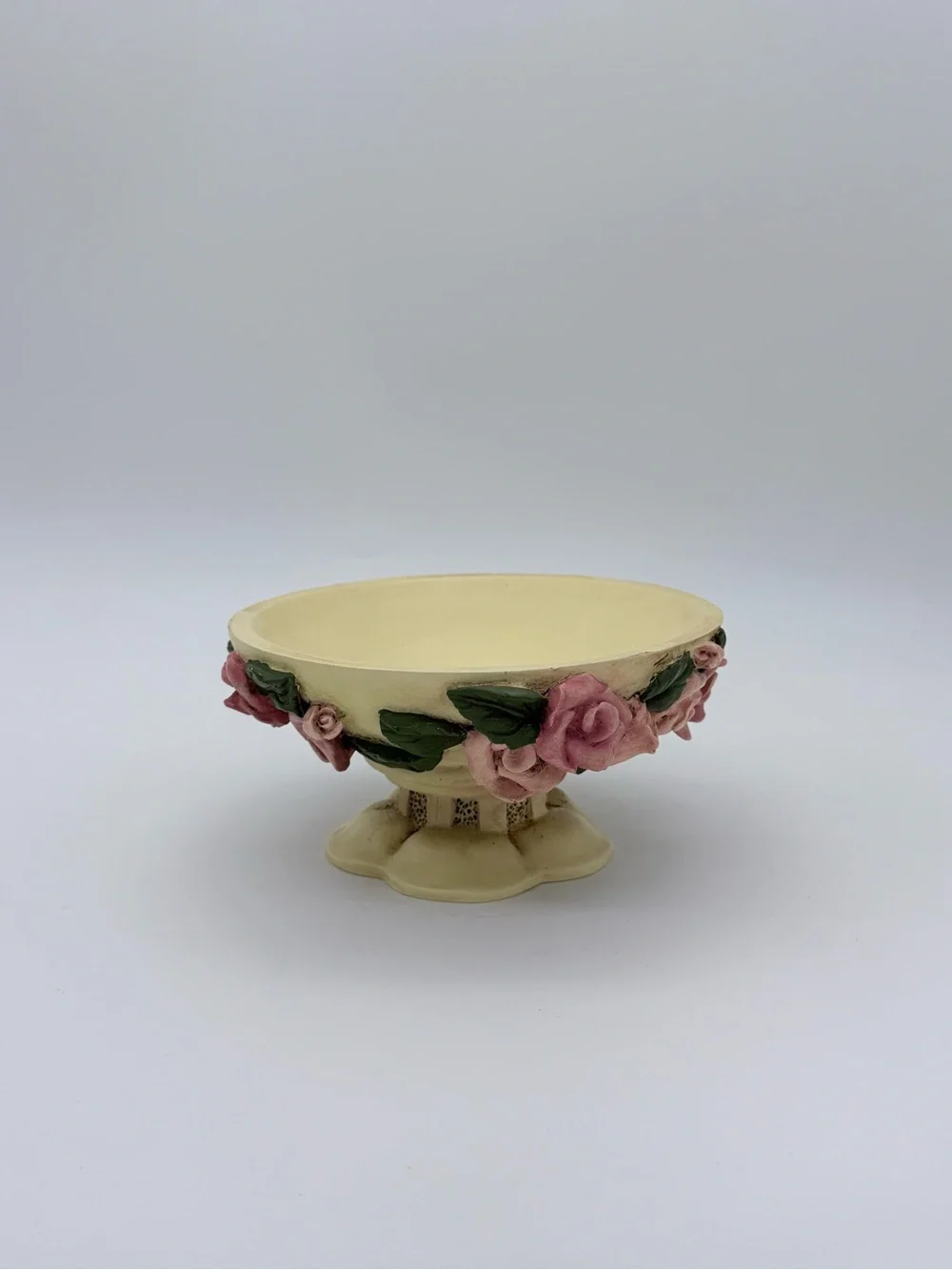 1990’s Vtg. Accents Pedestal Resin Rose Bowl Centerpiece Cottagecore Decor - NIB